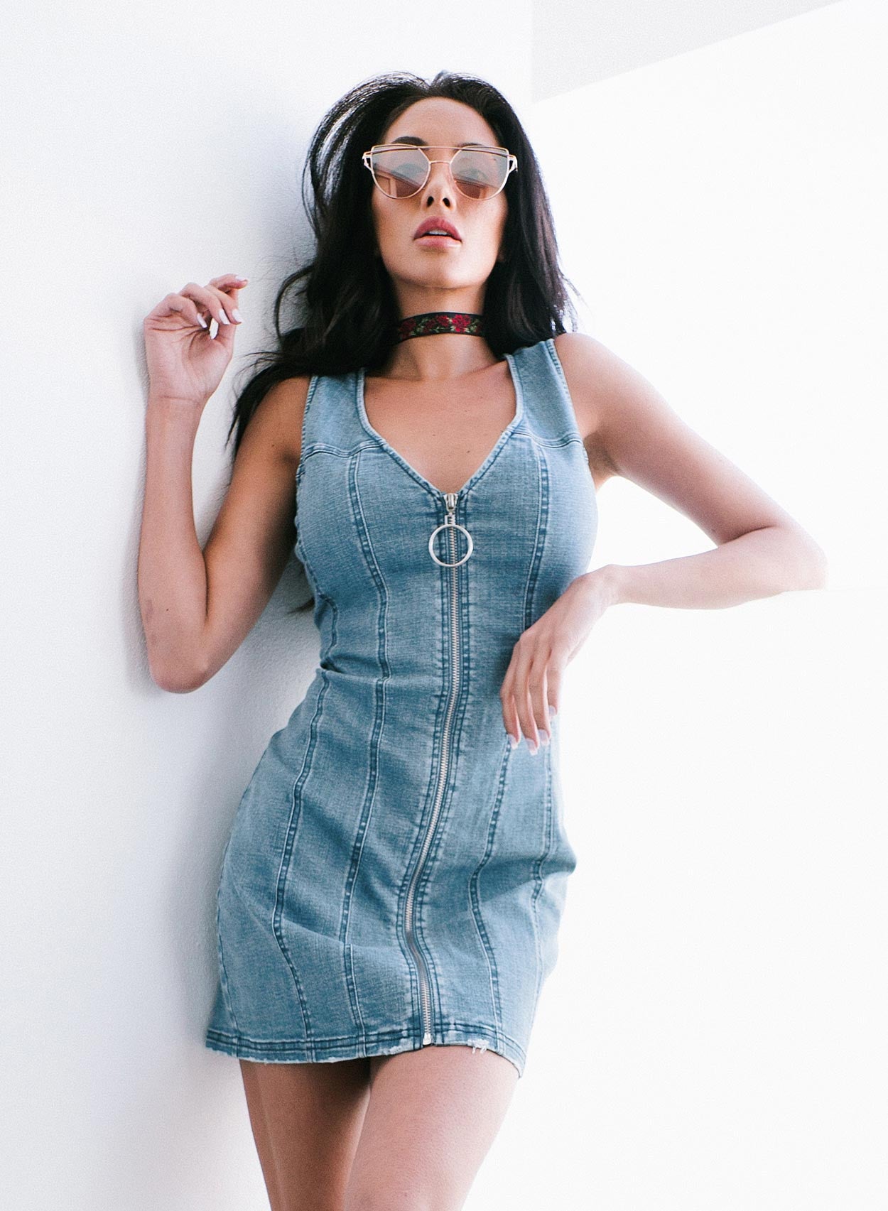 Love Stonewash Zip Denim Dress