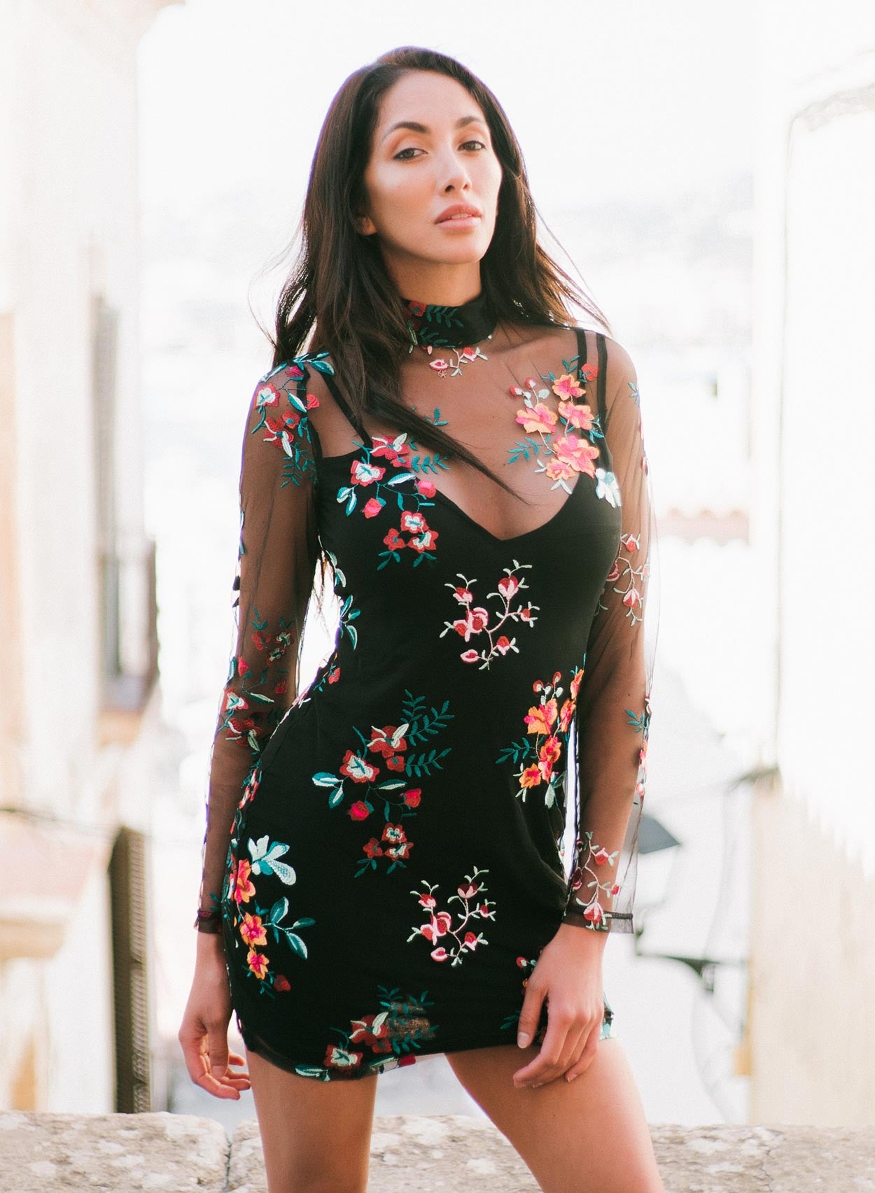 Love Embroidered Bodycon Mesh Dress