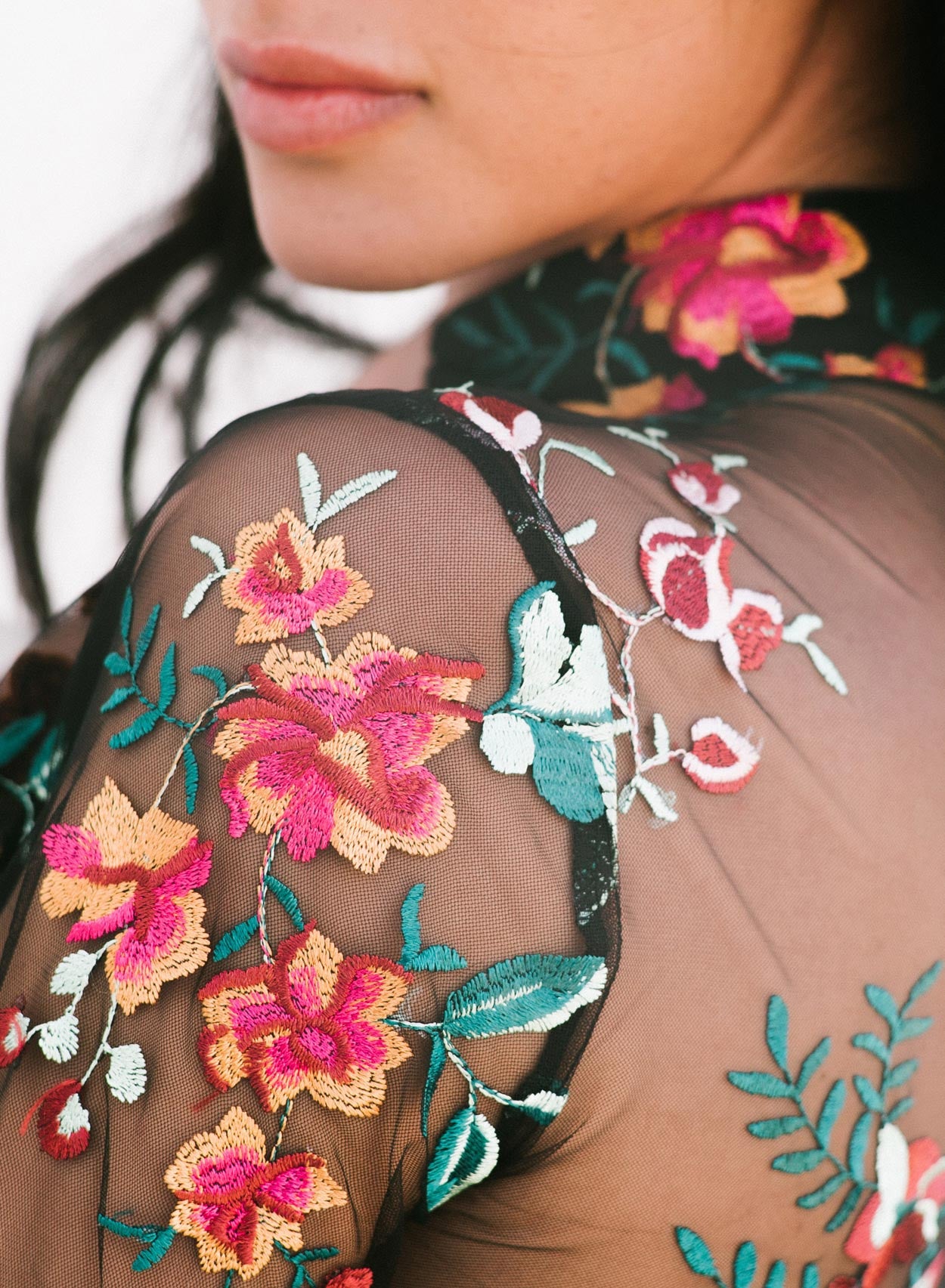 Love Embroidered Bodycon Mesh Dress