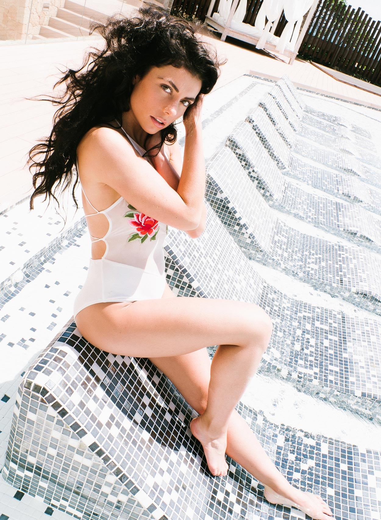 Love White Mesh Strapped Applique Swimsuit